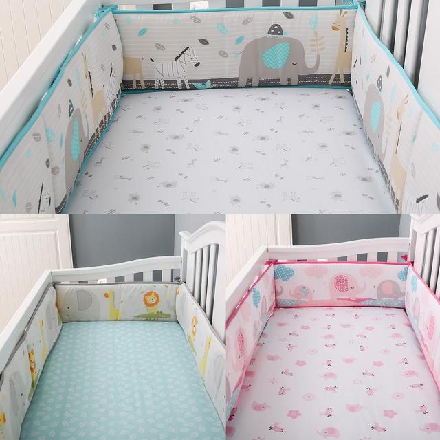 4 Pieces Surrounding Crib Bumpers Printed Pattern Baby Bed